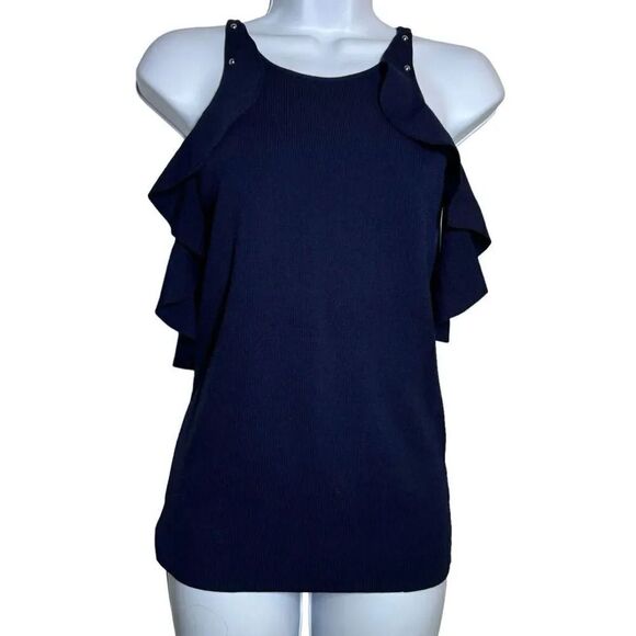 Jonathan Simkhai navy cold  shoulde studded knit  top size Small - Picture 10 of 10
